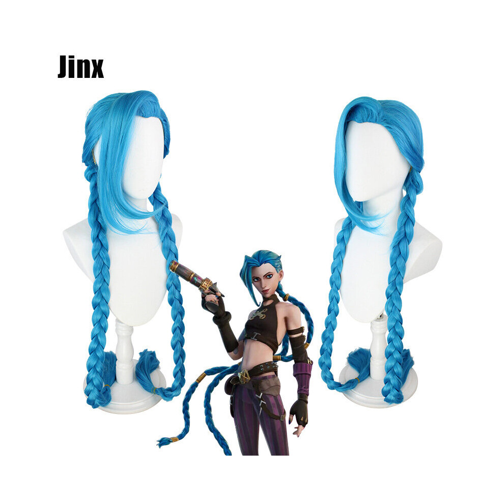 Rywolt Unisex Blue League Of Legends Jinx Cosplay Wig - Long 120Cm Braid, High-Temp Fiber