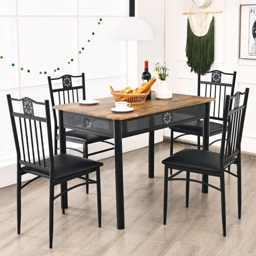 Costway 5 Pieces Dining Table Chairs Set Bistro Table Set Modern Kitchen Set 2