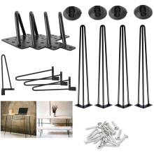 (16 Inch 2Rods, Black) Hairpin Legs Metal Steel Table Legs Set of 4 for Desk DIY Furniture, Dinning Table, Bench, TV Stand