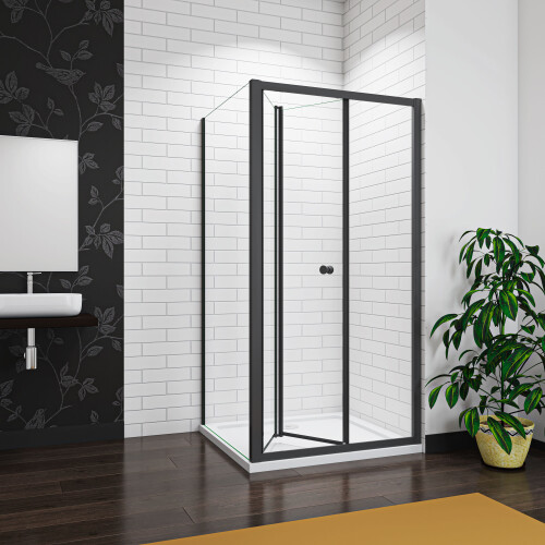 AICA (Door Width: 760mm; Side Panel: 760mm) Bathroom Matt Black Bi Fold Shower Enclosure 1