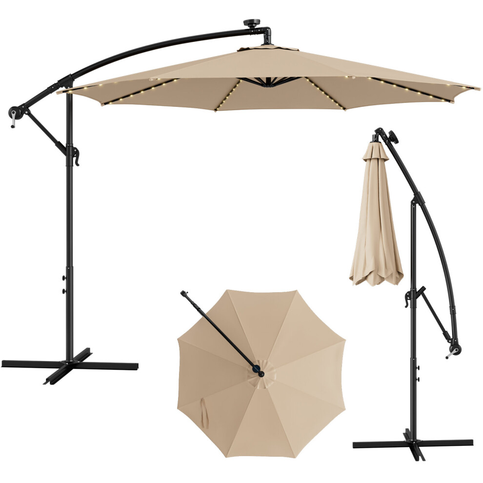 303 cm Solar-Powered Patio Offset Umbrella Lighted Cantilever Umbrella