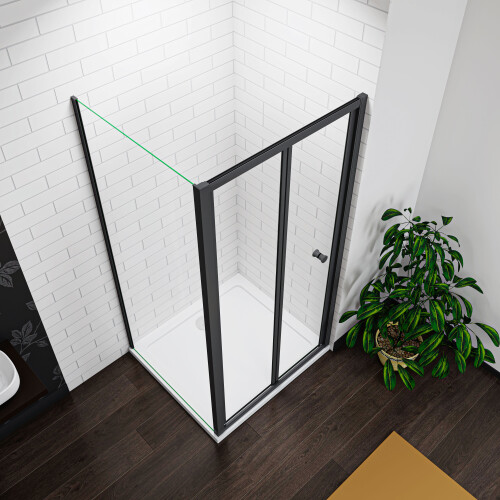 AICA (Door Width: 760mm; Side Panel: 760mm) Bathroom Matt Black Bi Fold Shower Enclosure 2