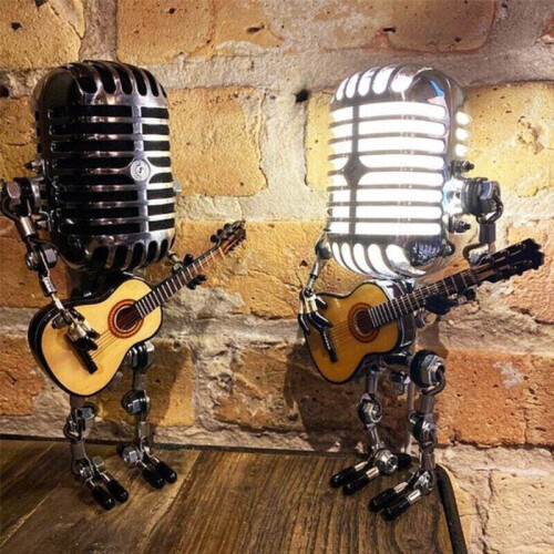 Candeeiro de mesa com microfone vintage e guitarra robÃ 1