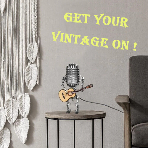 Candeeiro de mesa com microfone vintage e guitarra robÃ 2