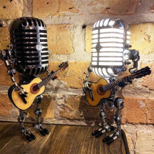 Vintage Mikrofon Gitarre Roboter Tischlampe