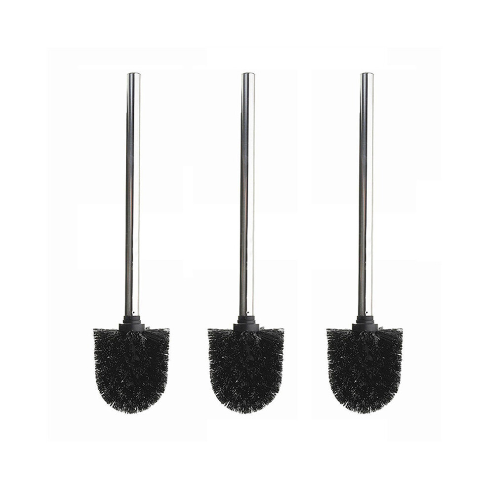 3X Replacement Stainless Steel WC Bathroom Cleaning Toilet Brush Black Head