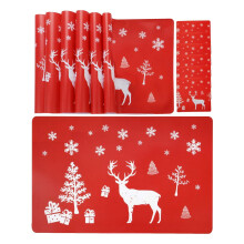 Christmas Placemat Washable Table Place Mat Sets of 6 Placemat & 6 Cup Mats,, , Snowflake (Red)