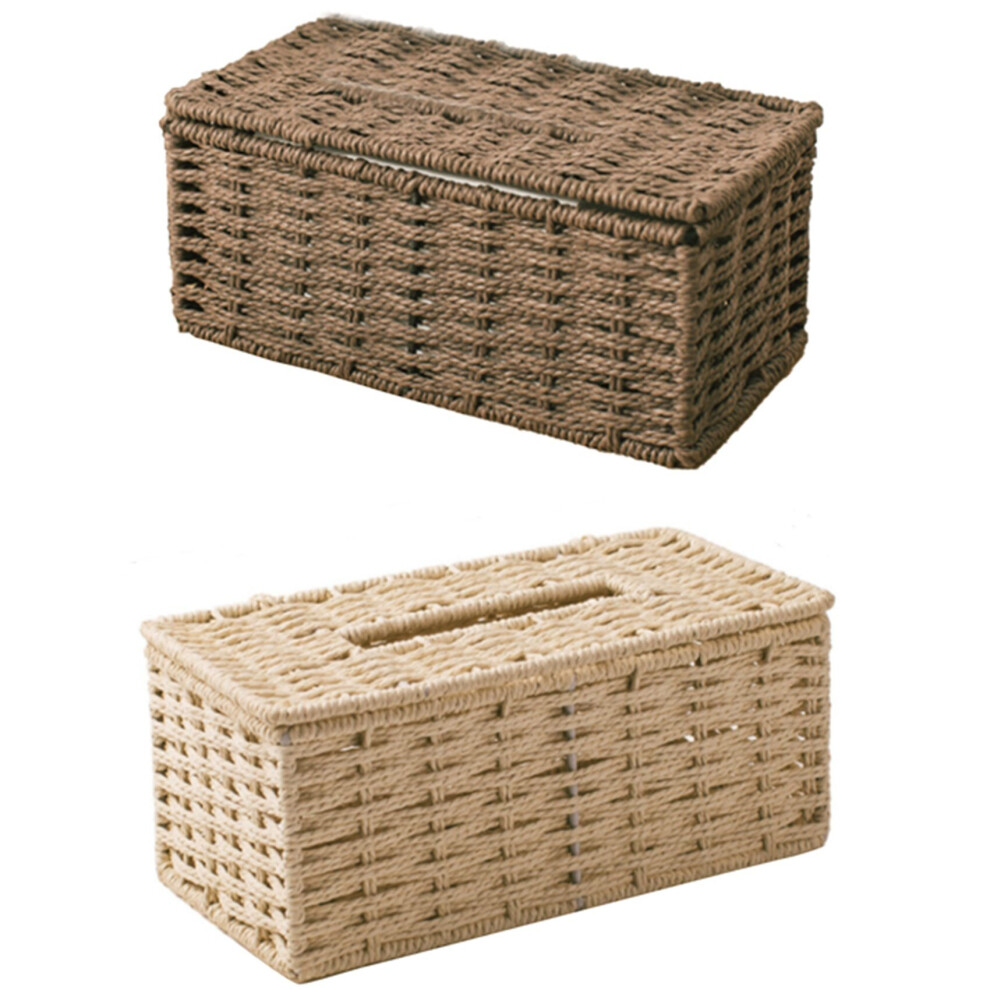 2x Rattan Tissue Box, Vintage Napkin Holder, Case Clutter Storage Container Cover(Coffee&Beige)-image-OPC-PBMXKHX-NEW