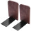 2Pcs Wooden Bookends with Metal Base Heavy Duty Black Walnut Book Stand with Anti-Skid for Office Desktop or Shelves 2
