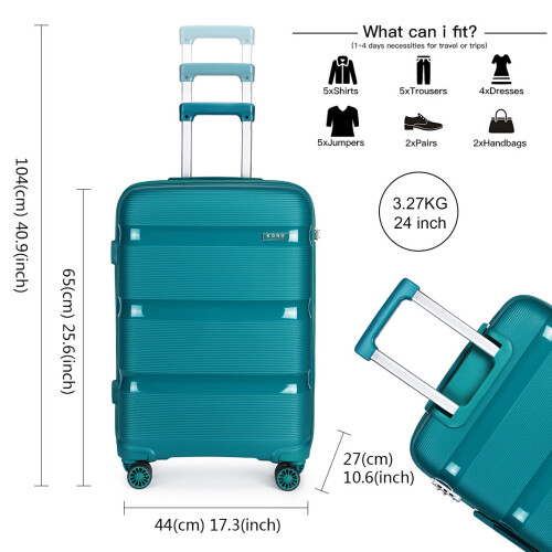 (blue/green, 24 inch) 20/24/28 Inch PP Hard Shell Suitcase With TSA Lock 1