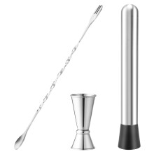 Pilon à cocktail en acier inoxydable, cuillère à mélanger et doseur, outils de bar professionnels, pilon à bar de 8 pouces