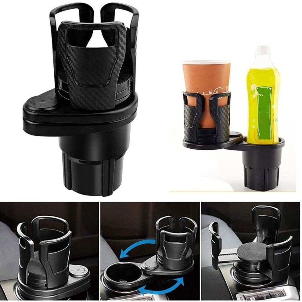 Car Cup Holder Expander Adapter 360Rotating Adjustable Dual Drink Holders 732004556824
