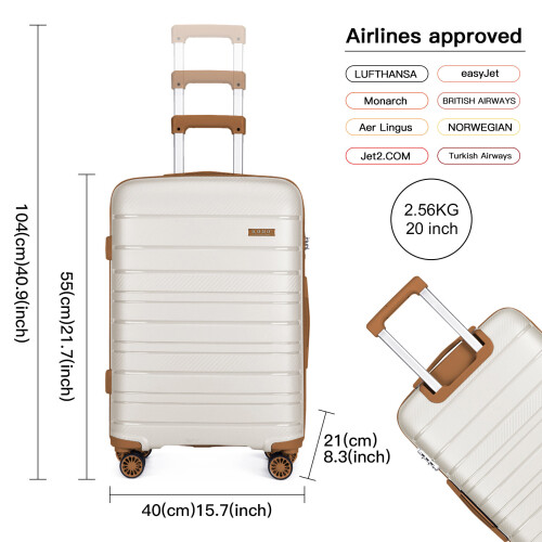 (cream, 20-inch) 20/24/28 inch Multi Texture Hard Shell PP Suitcase Classic Collection With TSA Lock 1