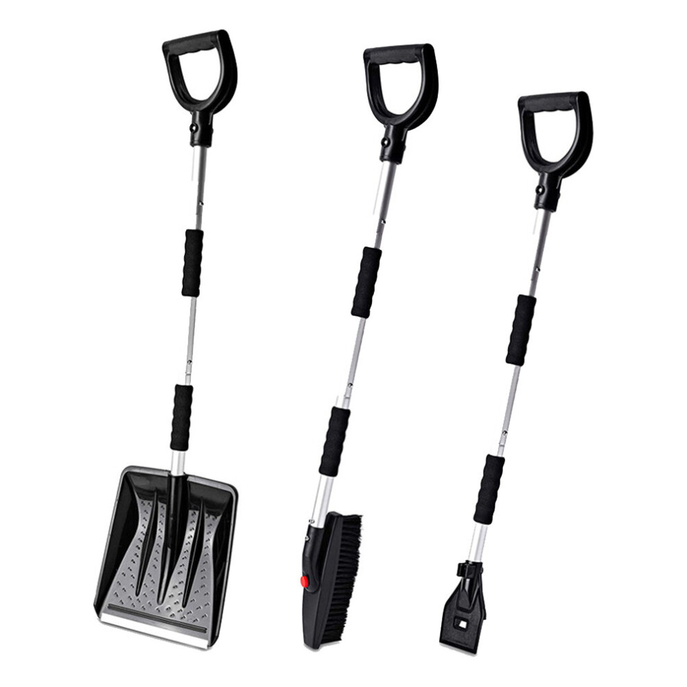 3-In-1 Snow Shovel Set Collapsible Snow Brush Scraper Winter Snow Removal Kit Car Ice Scraper Windshield Scraper Silver