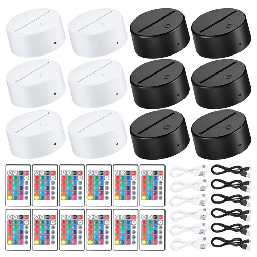 12 Sets 3D Night LED Light Lamp Base 16 Colors LED Light Display Base with Remote Control USB Cable Xmas Decoration