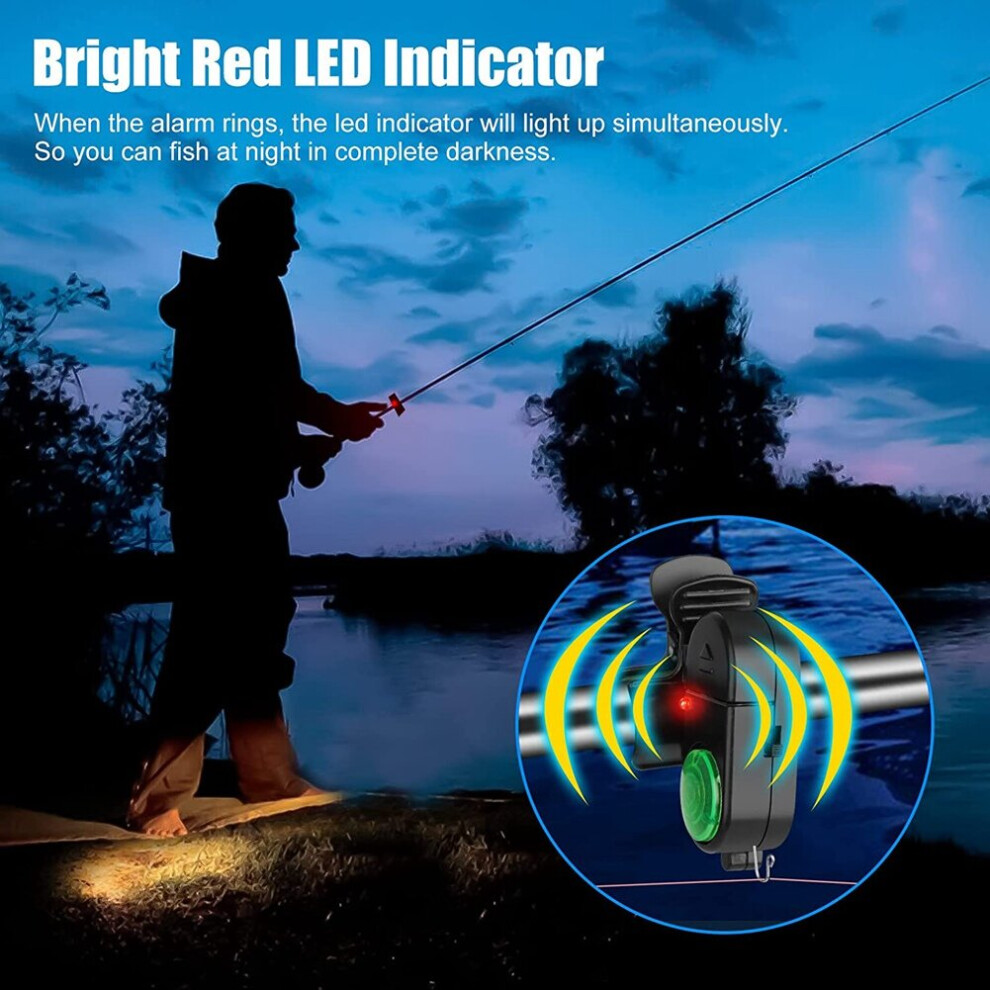 4pcs Black Electronic Led Light Fishing Bite Sound Alarm Bell Clip