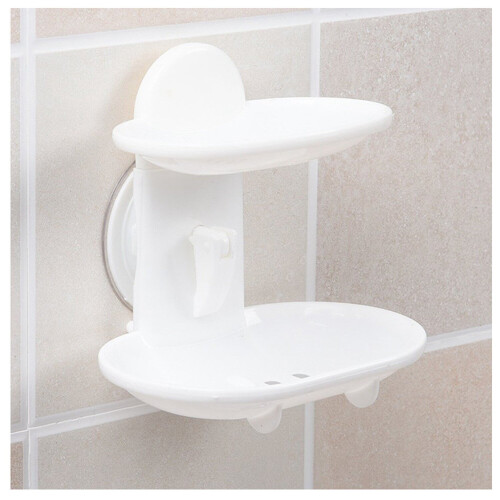 Double Soap Dish Strong Suction Soap Holder Cup Tray for Shower Bathroom (White) 1