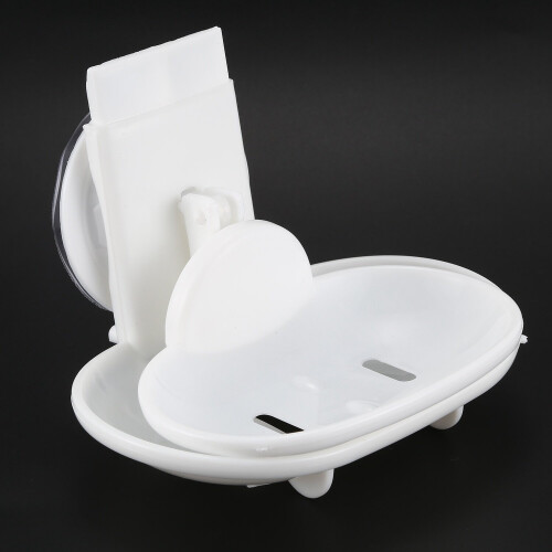 Double Soap Dish Strong Suction Soap Holder Cup Tray for Shower Bathroom (White) 2