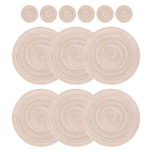 12 PCS Round Placemats and Coasters Set(15 inchX15 inch&4.33 inchX4.33 inch) Beige
