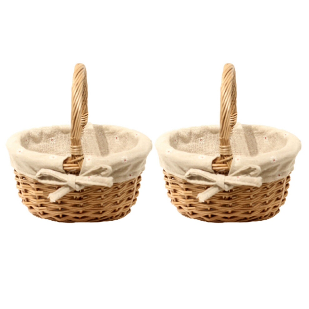 2X Hand-Woven Wicker Basket Simulation Single Handle Small with Hand Gift Basket