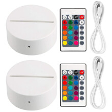 2 Pack 3D Night LED Light Lamp Base + Remote Control + USB Cable, 16 Colors Light Show Display Stand for Acrylic White