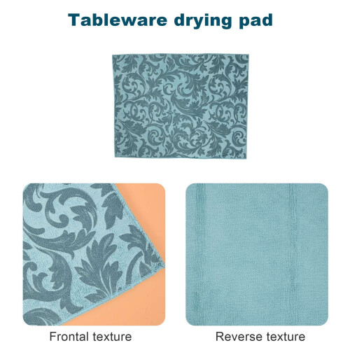 2 Pack Dish Drying Mat Absorbent Drying Mat Machine Washable Dish Drying Mats for Kitchen Counter (Blue Vine) 1