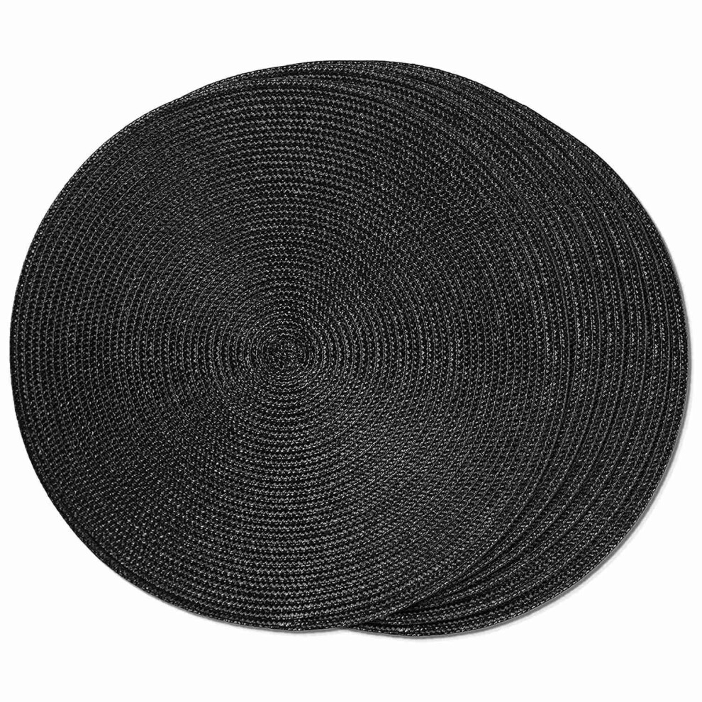 Round Braided Placemats 6 Table Mats for Dining Tables Woven Washable Non- Place Mats 15 Inch Black