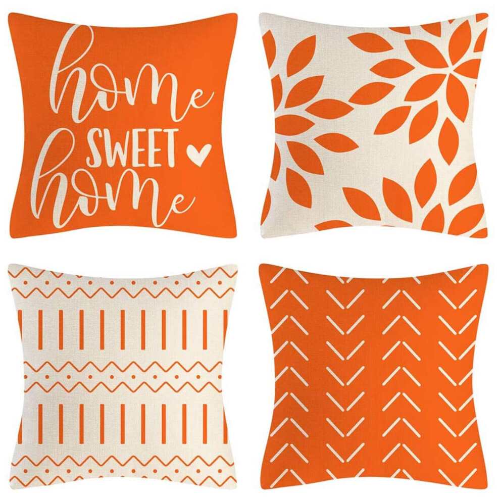 Housses de coussin orange 18X18 4 housses de coussin décoratives pour la maison Housse de coussin d'extérieur en lin pour canapé
