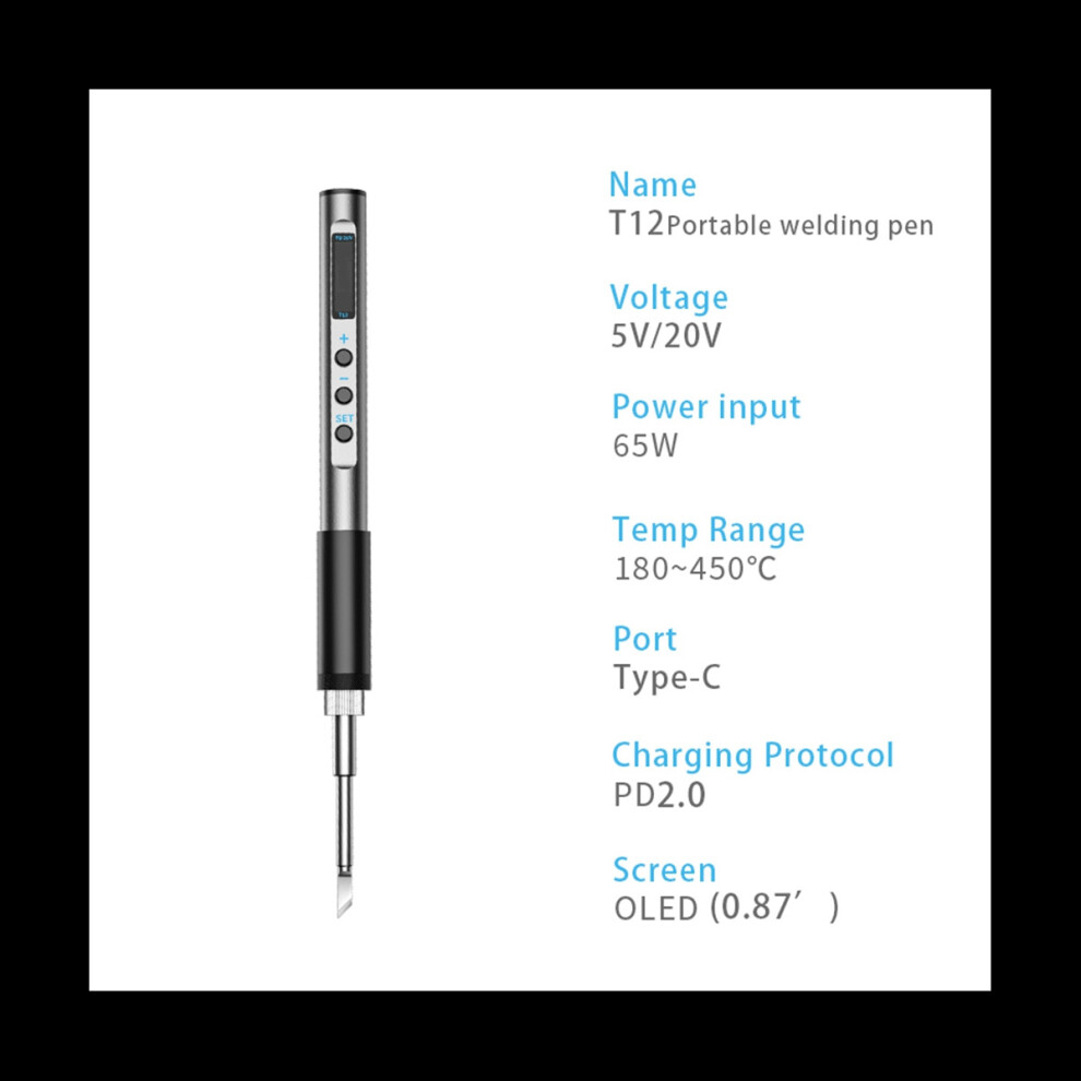 Pts100 T12 5-20V Pd65w Portable Electric Soldering Iron Metal Body Temperature Adjustable Solder Welding Station,T12-I 4762381789252