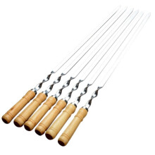 6Pcs 55cm BBQ Spieße Langer Griff Shish Kebab Barbecue Grill Stick Holz BBQ Gabel Edelstahl Outdoors Grill Nadel