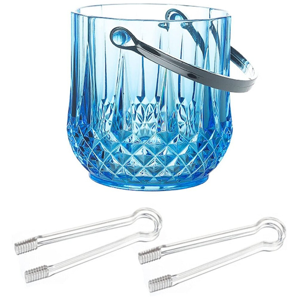 Ice Bucket Plastic Ice Bucket with Handle Acrylic Transparent Champagne Beer Wine Ice Bucket -Blue