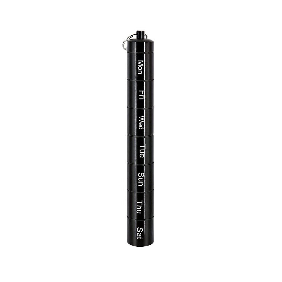 Black Metal Pill Box Organizer, 7 , Waterproof Emergency Keychain Pill Holder Medicine Case