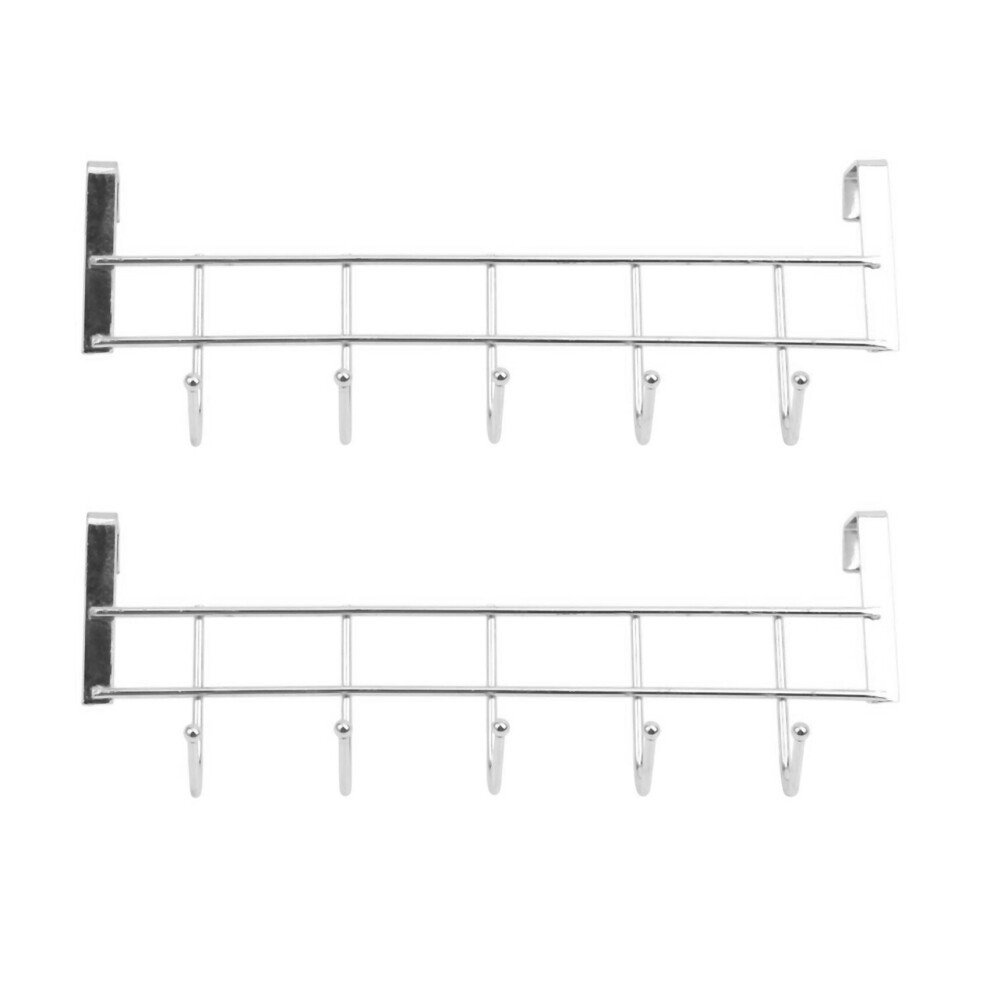 2X 5 Hooks Over Door Home Bathroom Kitchen Coat Towel Loop Hanger Rack Holder Shelf,Silver