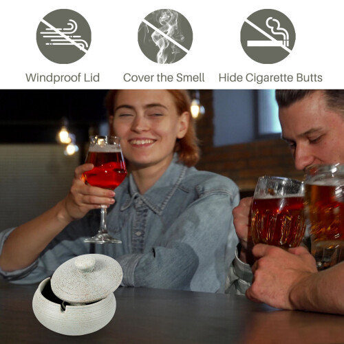 Ceramic Ashtray with Windproof Lid for Indoor Outdoor Use -Light Blue 1