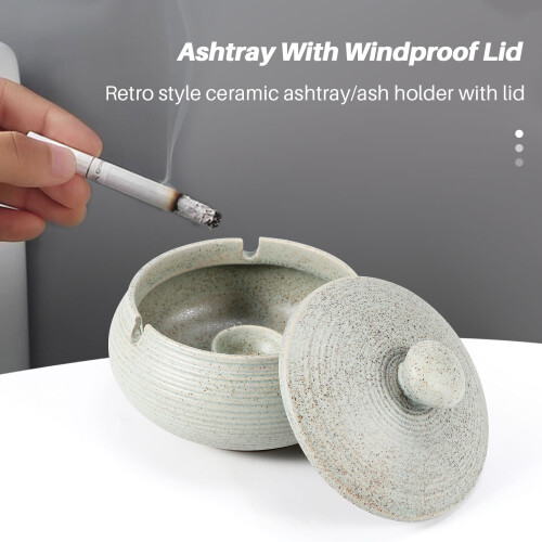 Ceramic Ashtray with Windproof Lid for Indoor Outdoor Use -Light Blue 2