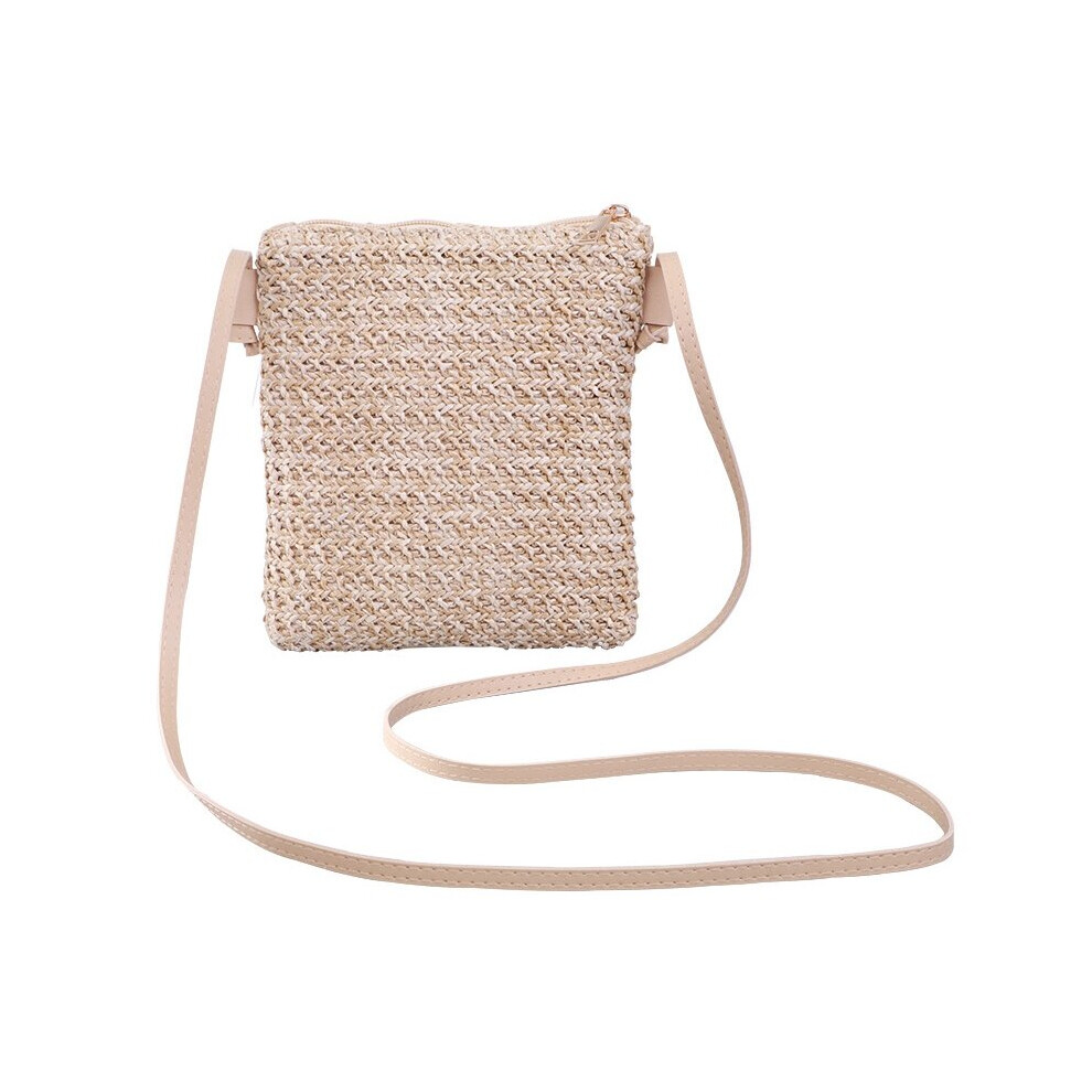 Petits sacs carrés en paille tressée, sac à bandoulière incliné, porte-monnaie, sac de plage décontracté pour les vacances - Marron clair