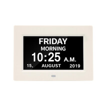 (White) Digital Day Calendar Clock for Memory Loss Seniors