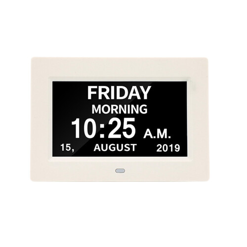 (White) Digital Day Calendar Clock for Memory Loss Seniors