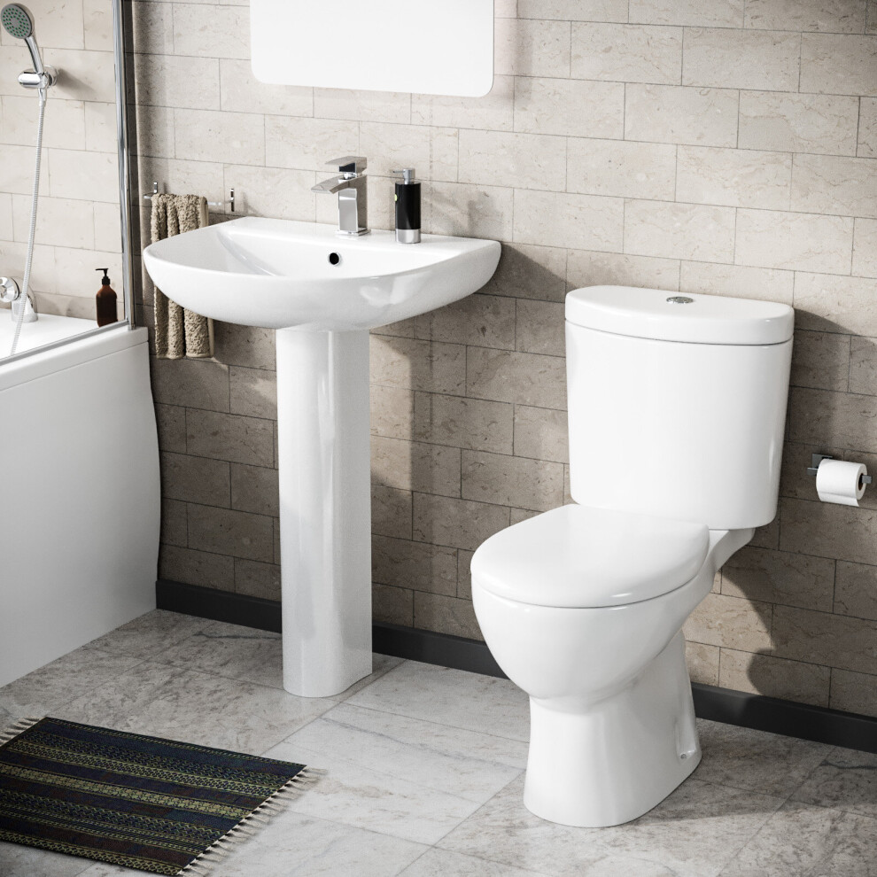 Eco Cloakroom Close Coupled Toilet & 570mm Full Pedestal Basin White