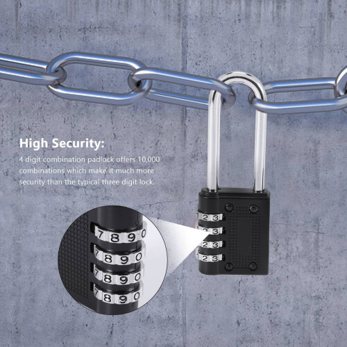 2 Pack Outdoor Combination Padlock Long Shackle Lock 6.5cm Shackle Waterproof 4 Digit Resettable Combination Lock 2