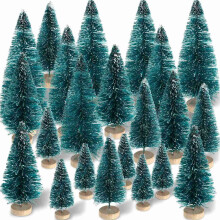 60 Pieces Mini Sisal Snow Frost Trees Winter Pine with Wood Base Snow Ornaments Tabletop Trees for