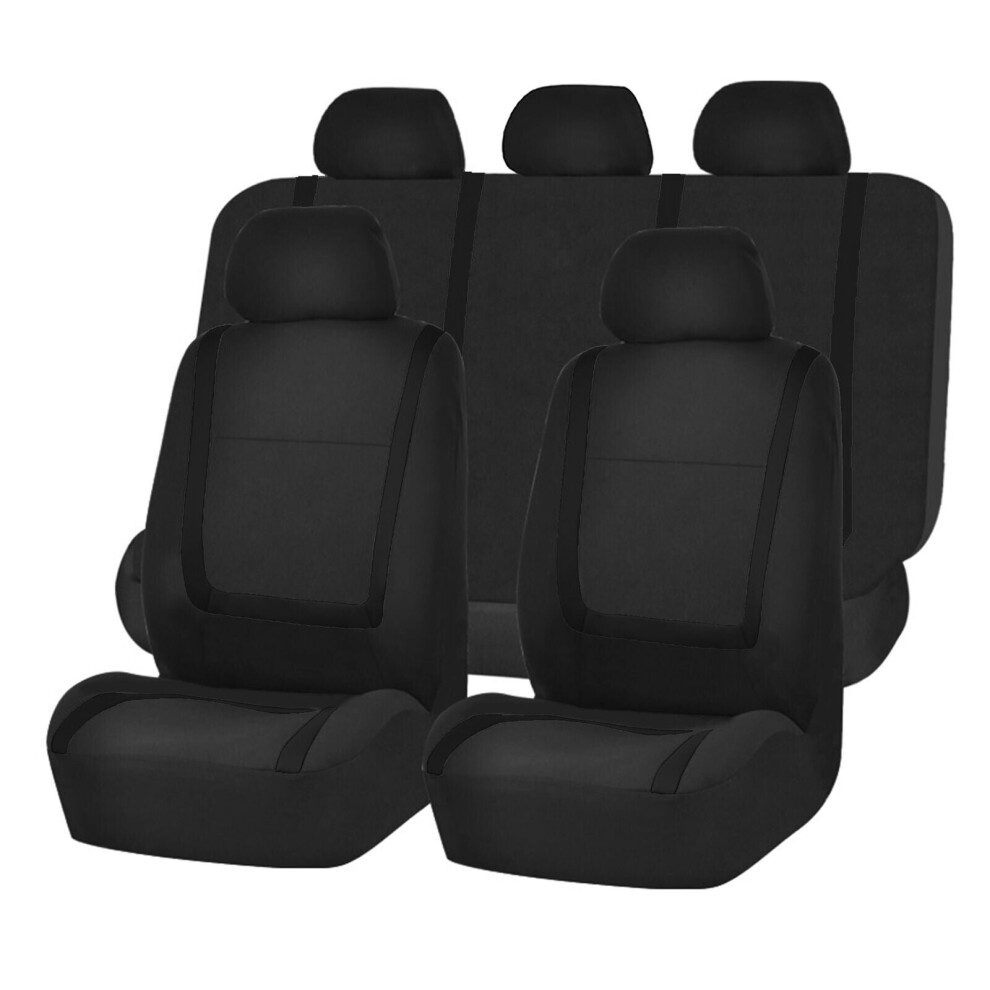 Full Car Seat Covers Set Solid For Auto Truck Suv - Universal Protectors Polyester For Car Black 732004819851