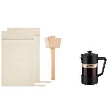 1 Set Ice Mallet Set-Reusable Canvas Crushed Ice Bags with Wooden Mallet & 1 Pcs French Press Coffee Tea Maker