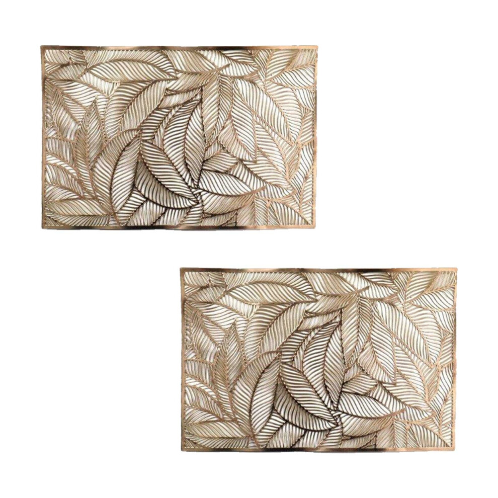 Homescapes Set Of 2 Floral Leaf Decorative Placemats Gold