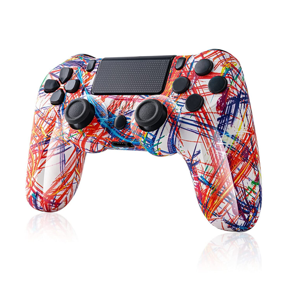 (Stripe) VIELLAN Wireless Controller Compatible with PS4/Pro/Slim/PC High Performance Double Shock and Touch Pad/6-Axis Motion Sensor/Audio Function