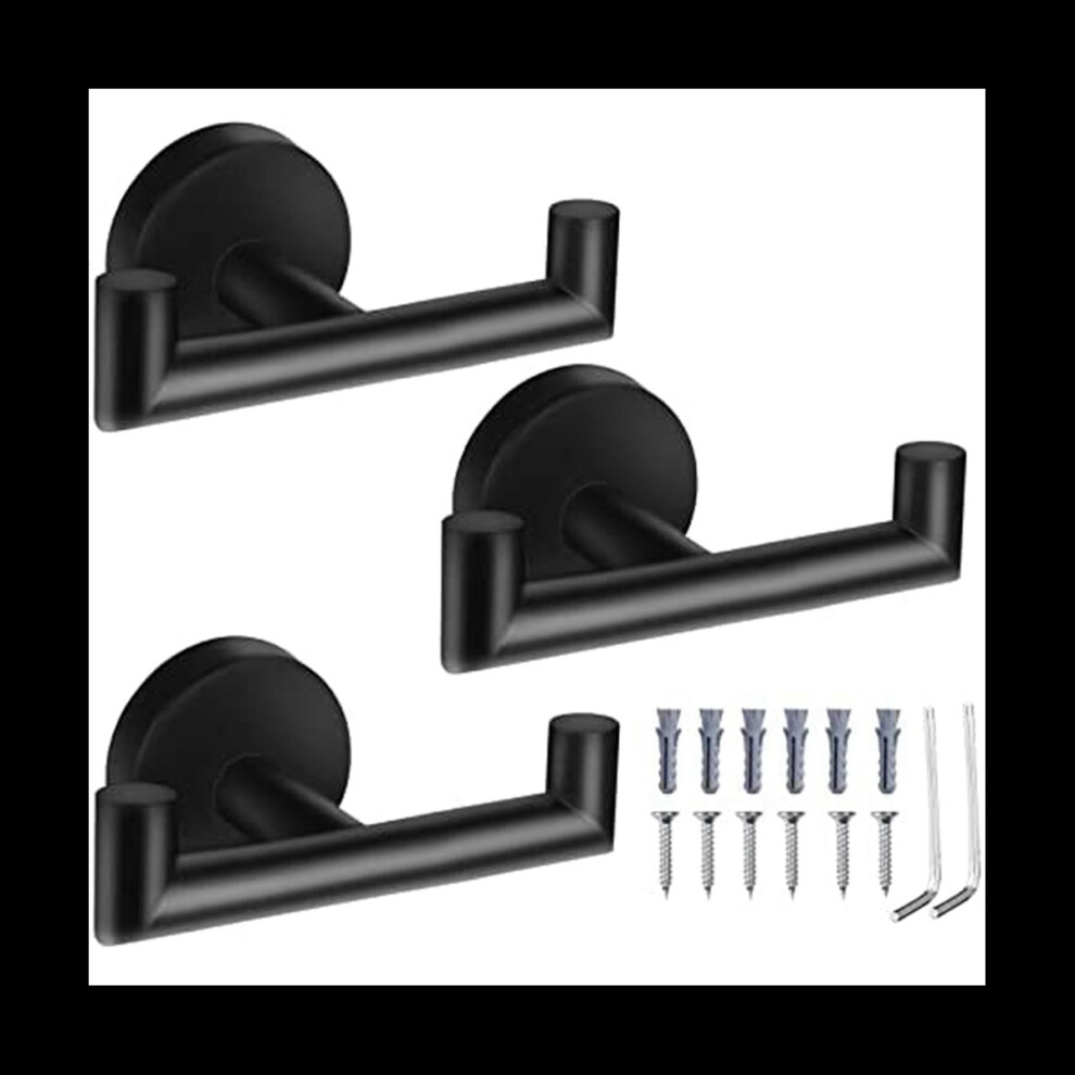 Double Towel Hooks for Bathroom Black Wall Mount Robe Hook Double Towel Hook Towel Holder for Kitchen Bathroom