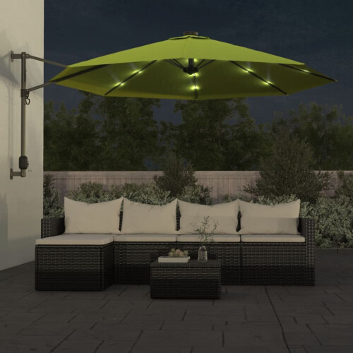 VidaXL vidaXL Wand-Sonnenschirm mit LEDs Apfelgrün 290 cm 2