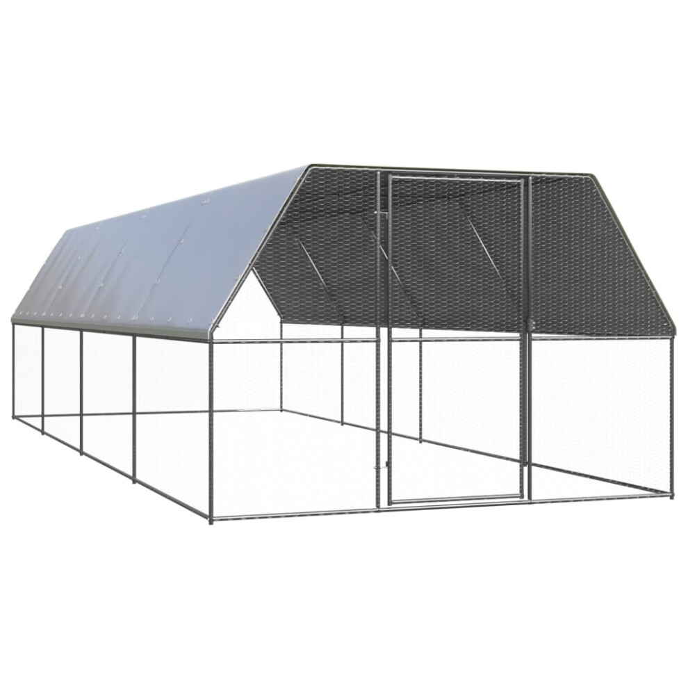 Vidaxl (3 X 8 X 2 M) Outdoor Chicken Cage Galvanised Steel Hen House Chicken Run Multi Sizes