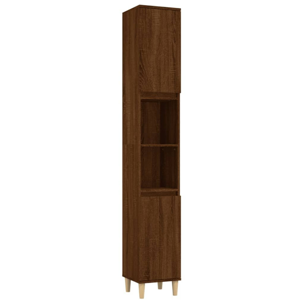 (brown oak) vidaXL Bathroom Cabinet Cupboard Tallboy Unit Storage Cabinet Engineered Wood