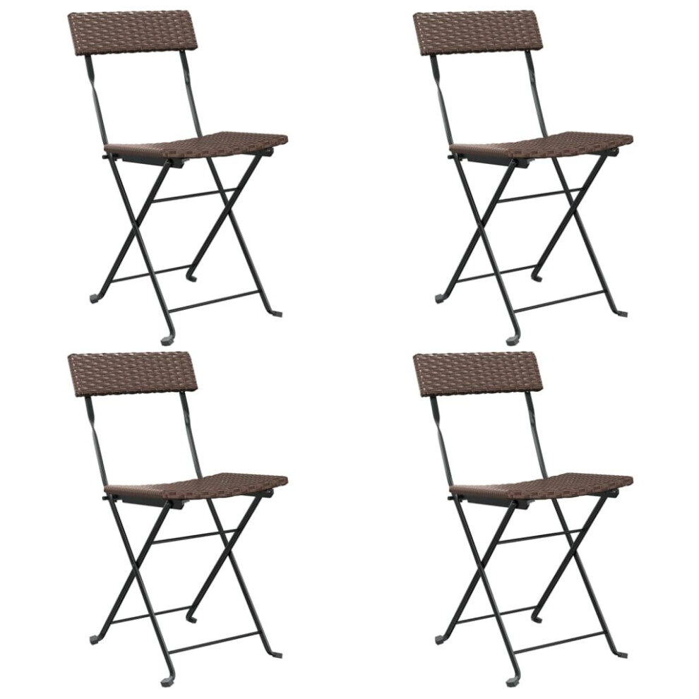 Vidaxl (Brown, 4 Pcs) Folding Bistro Chairs Poly Rattan And Steel Patio Outdoor Dining Chair
